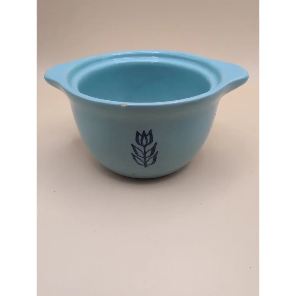 Lot Of 2 Vintage Cronin Blue Tulip Sugar Bowl/Mini Casserole Bake Oven USA 1950s